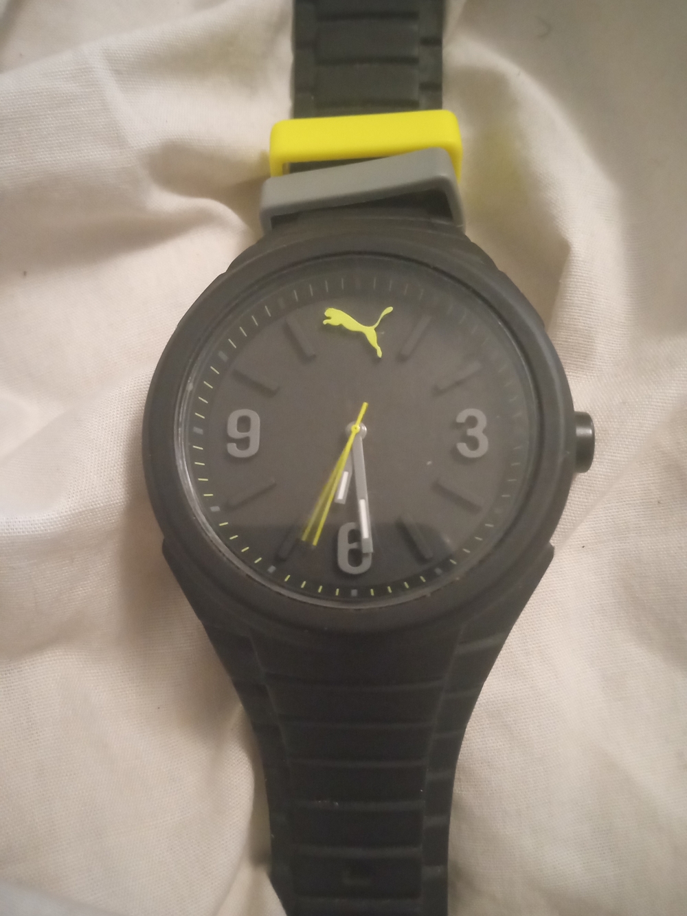 Puma Black Sport Watch with Yellow Accents